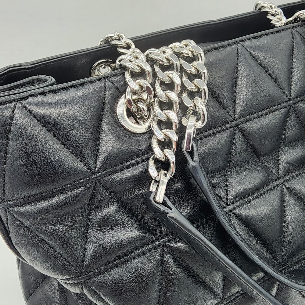 Michael Kors Black Quilted Leather Shoulder Tote with Silver Chain - Picture 13 of 16